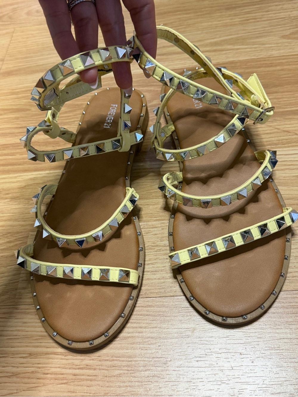 Forever 21 Yellow Studded Strappy Sandals - Picture 4 of 6